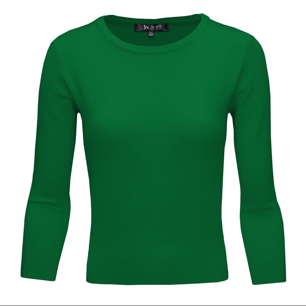 YEMAK Women's 3/4 Sleeve Crewneck Lightweight Basic Casual knit Pullover Sweater